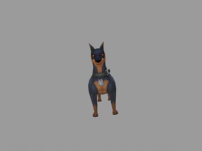 Game Movie Character Doberman Wearing Collar Badge Red Eyes And Erect Ears 3d model
