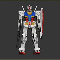 Gundam Model With White Blue Red Yellow Colors Shield Gun Standing Pose Gray Background