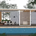 Relaxing Courtyard Garden With Swimming Pool Covered Seating And Natural Trees