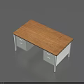 Sturdy Wooden Desk With White Drawer Cabinets And Sleek White Legs Design