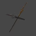 Intricate Gold And Silver Crossed Swords With Wing Decorations And Detailed Carvings 3d model