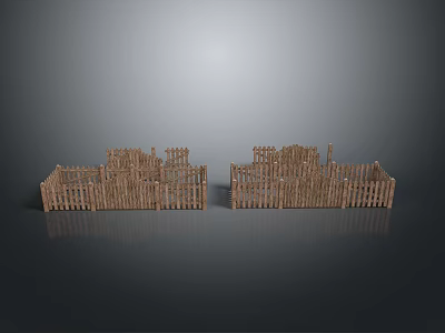 Rustic Landscape With Two Wooden Fences Reflective Ground And Gray Backdrop 3d model