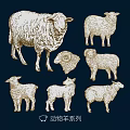 Artistic Wall Decor Featuring Sheep Series With Different Poses And Detailed Illustrations
