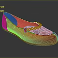 Red Flat Shoes With Colorful Patterns And Gold Chain Decoration 3d model