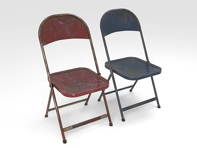 Red and Blue Folding Leisure Chairs with Metal Frames and Distressed Finish 3d model
