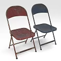 Red and Blue Folding Leisure Chairs with Metal Frames and Distressed Finish