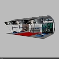 Modern Auto Showroom With Various Colored Cars Red Carpet And Transparent Ceiling