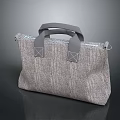 Modern Textured Fabric Handbag With Grey Handles And Square Accents