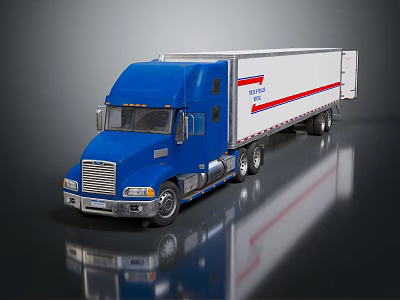 Blue Cab White Trailer Semi Truck With Red Stripes And Company Logo 3d model