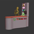 Modern Reception Desk With Silver Body Brown Countertop G1 Logo And Shelf Cabinet