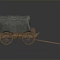 Vintage Covered Wagon With Wooden Frame Canvas Roof Wheels And Drawbar