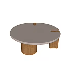 Round Light Colored Coffee Table With Wooden Legs And Central Base Design 3d model