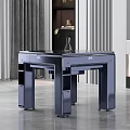 Modern Navy Blue Dining Table With Gray Striped Chairs In Elegant Living Room