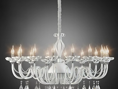 Elegant White Chandelier With Candle Shaped Lights And Crystal Pendants 3d model