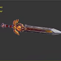 Mythical Sword With Flame Decorative Hilt And Red Orange Reflective Metallic Blade