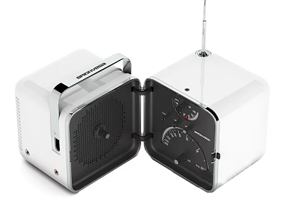 White Portable Headphone Speaker with Radio Antenna and Control Knobs 3d model