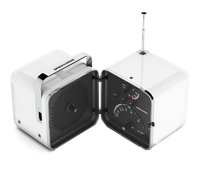 White Portable Headphone Speaker with Radio Antenna and Control Knobs 3d model