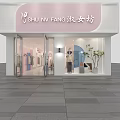 Stylish Clothing Store With Pink And Blue Walls Clothing Racks Mannequins Cactus And Marble Floor