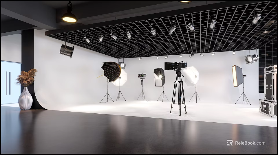 Professional Photography Studio Setup With Camera On Tripod Softboxes And Lighting Equipment 3d model 