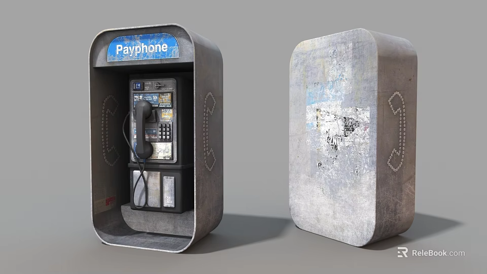 Payphone Public Booth Structure With Old Worn Exterior And Graffiti Marks 3d model 