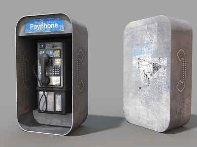 Payphone Public Booth Structure With Old Worn Exterior And Graffiti Marks 3d model