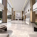 Hotel Lobby Modern Interior Design With Marble Floor Large Windows And Reception Desk
