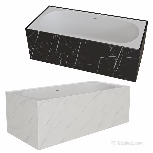 Freestanding Bathtub Design With Black And White Marble Exterior And Smooth Surface 3d model 