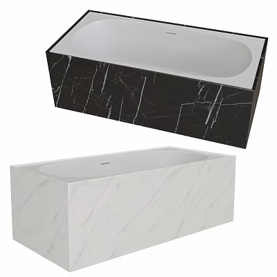 Freestanding Bathtub Design With Black And White Marble Exterior And Smooth Surface 3d model