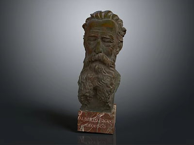 Albert Einstein Bronze Bust Sculpture With Detailed Beard And Marble Base 3d model