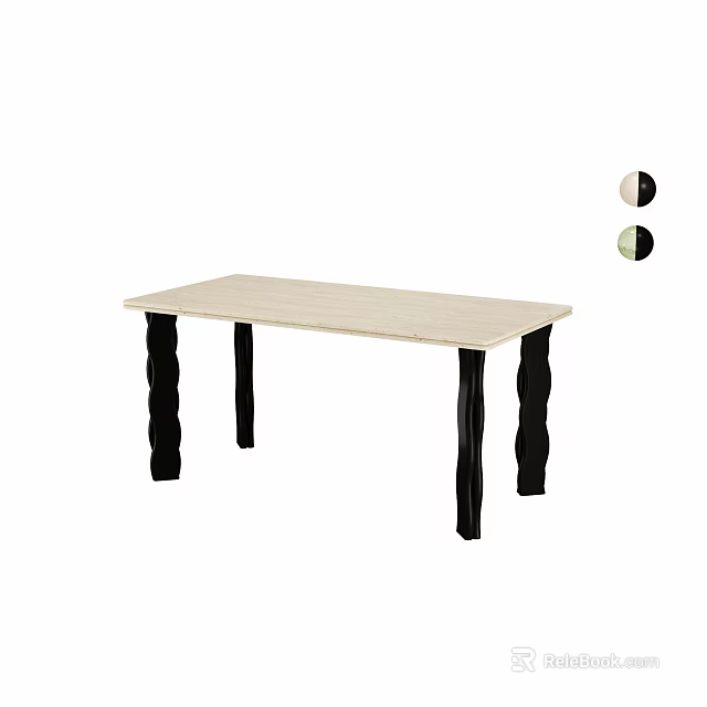 Light Wooden Dining Table With Black Curved Legs Modern Minimalist Design 3d model 