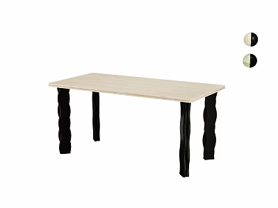 Light Wooden Dining Table With Black Curved Legs Modern Minimalist Design 3d model