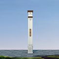 White Decorative Column With Brown Top Ornate Base On Gray Ground Green Plants Blue Sky