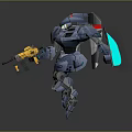 Blue And Gray Robot Character Walking With Yellow Weapon 3D Model Design 3d model