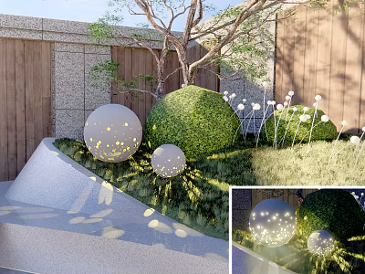 Round Outdoor Decorative Lights with Starry LED Glow in Garden Greenery and Stone Wall 3d model