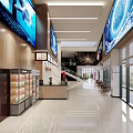 Modern Movie Theater Lobby With Large Digital Screens Ticket Counter And Comfortable Seating