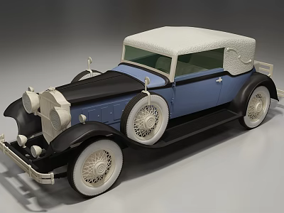 Vintage Blue And White Convertible Car With Classic Style White Spoke Wheels 3d model