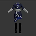 Traditional Blue And White Robe With Asymmetric Hem Belt Long Sleeves And Boots
