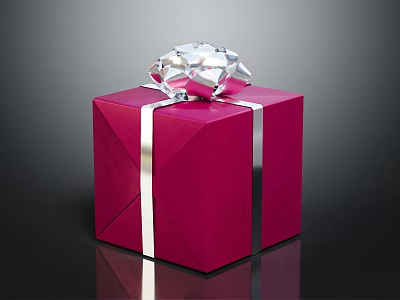 Elegant Red Gift Box With Silver Ribbon And Decorative Bow For Gifting 3d model