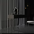 Modern Black Dressing Table Interior With Transparent Chair White Cushion Decorative Mirror And Cosmetic Bottles