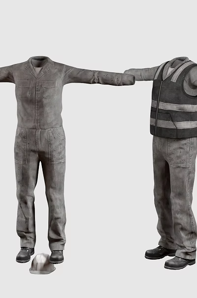 Two Piece Gray Work Clothes With Coveralls And Reflective Striped Vest Workwear 3d model