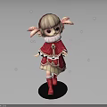 Cute Little Girl Doll with Rabbit Ears Brown Hair Red Boots and Pink Sparkles