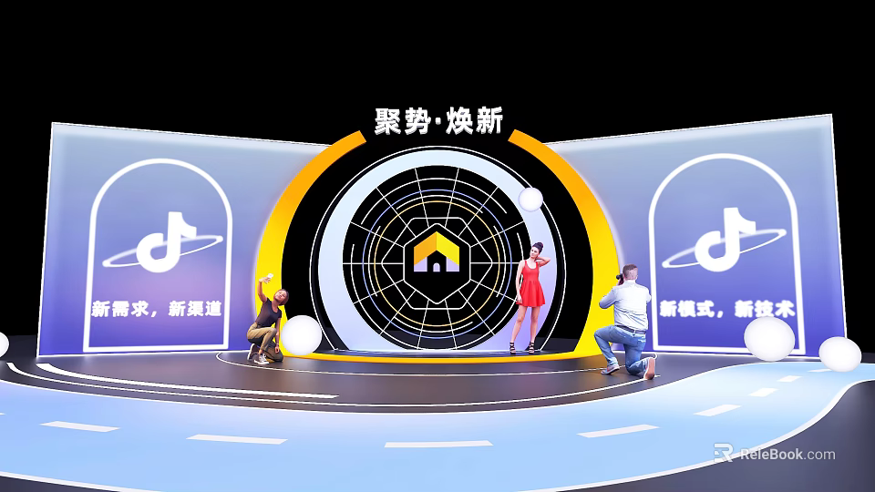 Gather Momentum Refresh Photo Check in Spot With Douyin Logo And Circular Stage Design 3d model 