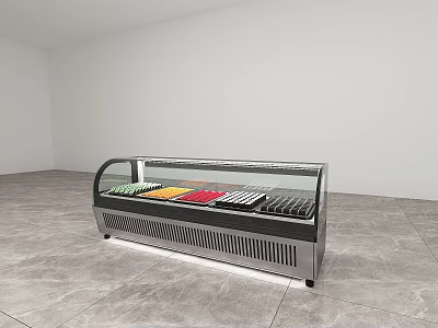 Modern Display Showcase Shelf With Curved Glass Door Colorful Items And Bottom Vents 3d model
