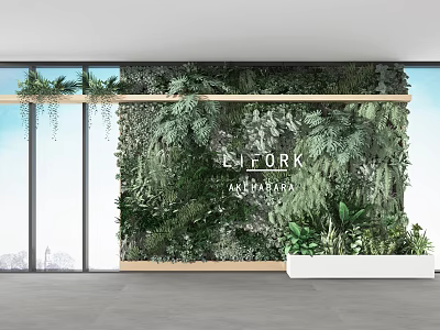 Lush Indoor Living Plant Wall With Wooden Frame And Various Green Plants 3d model