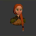 3D Cartoon Game And Movie Character With Long Red Hair And Green Orange Outfit