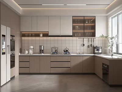 Modern Kitchen Interior With Light Wood Cabinets Island Counter And Stainless Steel Appliances 3d model