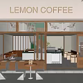 Lemon Coffee Cafe Modern Storefront With Glass Windows Outdoor Seating And Green Plants