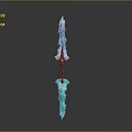 Blue Glowing Icy Magic Weapon With Intricate Sword Design And Light Effects