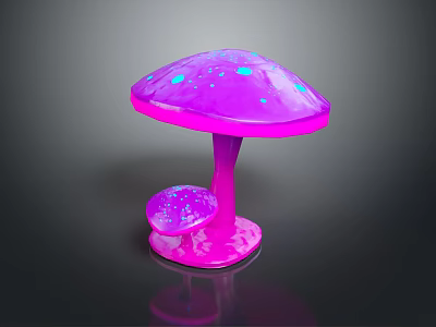 Purple Mushroom with Fluorescent Blue Spots and Small Base Mushroom in Decorative Plant 3d model