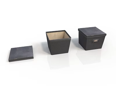 Open And Lidded Black Square Storage Boxes For Home Organizing Solutions 3d model